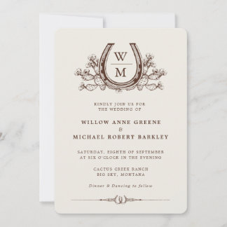 Horseshoe Cactus Western Country Boho Wedding Invitation