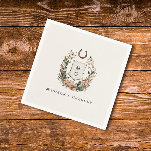 Horseshoe Cactus Western Country Crest Wedding Napkins