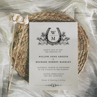 Horseshoe Cactus Western Country Photo Wedding   Invitation