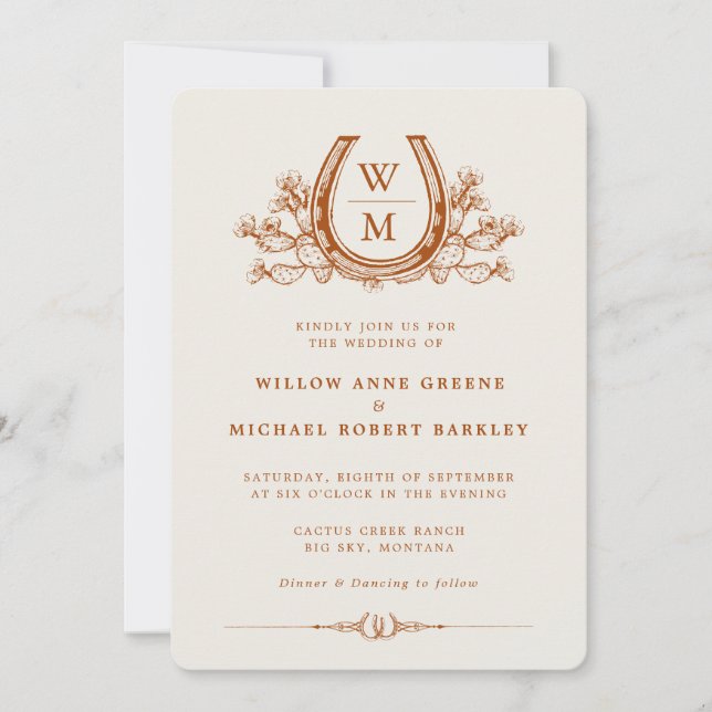 Horseshoe Cactus Western Country Photo  Wedding  Invitation (Front)