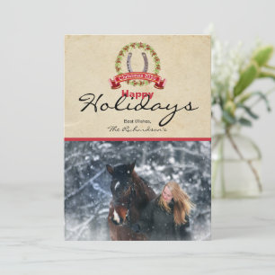 Horseshoe Christmas Wreath Horse Themed Photo Holiday Card