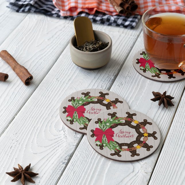 Horseshoe Christmas Wreath Round Paper Coaster (Creator Uploaded)