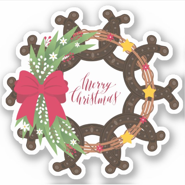 Horseshoe Christmas Wreath Sticker (Front)