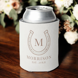 Horseshoe Country Western Monogram Wedding Can Cooler