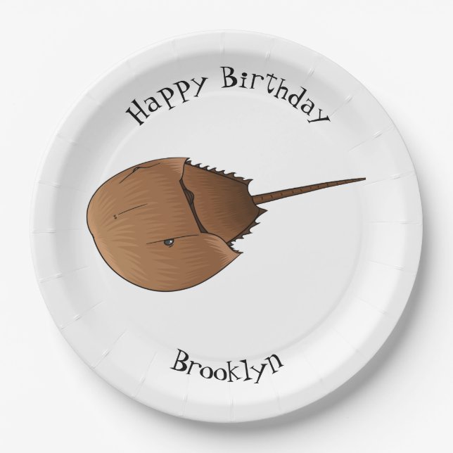 Horseshoe crab cartoon illustration paper plates (Front)
