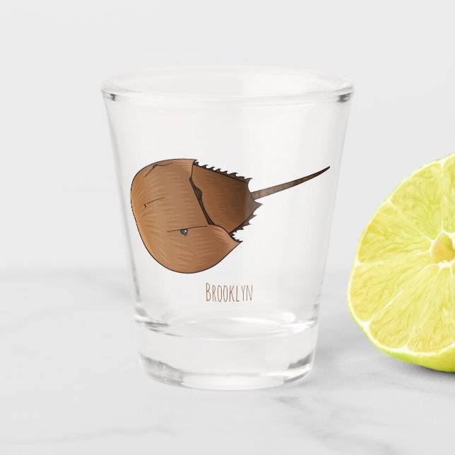 Horseshoe crab cartoon illustration shot glass (Front)