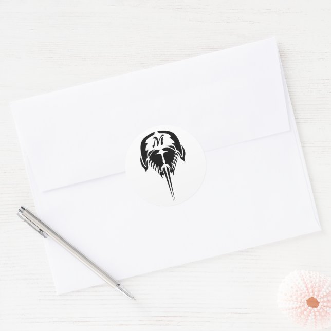 Horseshoe Crab in Tribal Tattoo Style Classic Round Sticker (Envelope)