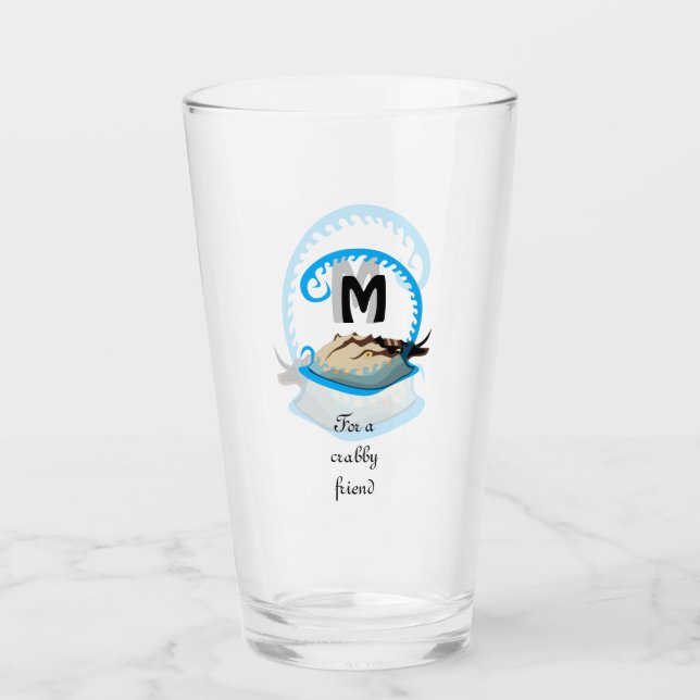 Horseshoe Crab Playing in the Water Monogram Glass (Front)