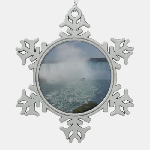 Horseshoe Falls in Niagara Falls Snowflake Pewter Christmas Ornament