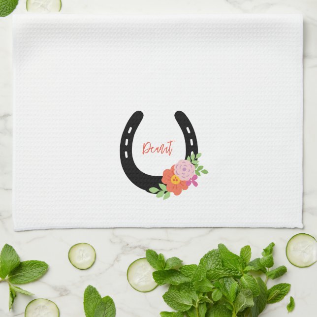 Horseshoe Flowers NAME Keepsake Horse Memorial  Kitchen Towel (Folded)