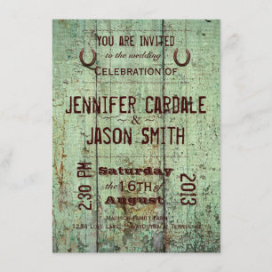 Horseshoe Green Barn Wood Rustic  Wedding Invites