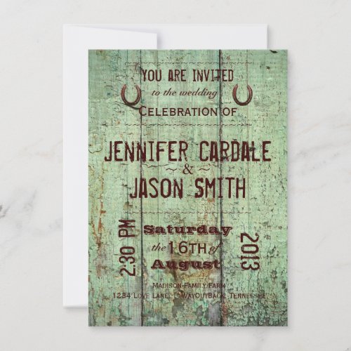 Horseshoe Green Barn Wood Rustic  Wedding Invites