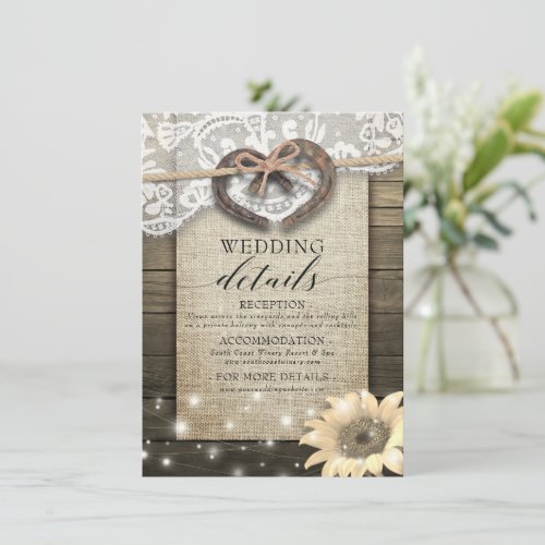 Horseshoe Heart Country Wedding Information Detail Enclosure Card