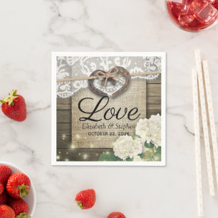 Horseshoe Heart Lace Hydrangea Wood Wedding Shower Napkins