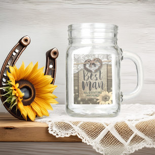 Horseshoe Heart Sunflower Country Wedding Best Man Mason Jar