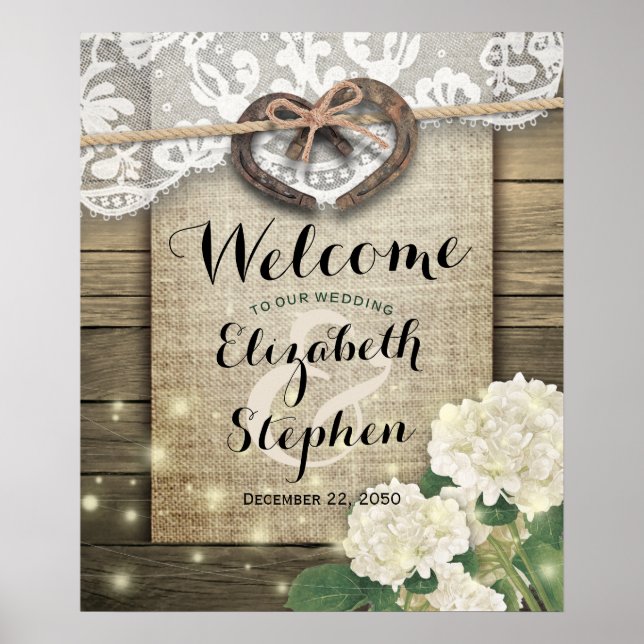 Horseshoe Hydrangea Country Rustic Wedding Welcome Poster (Front)