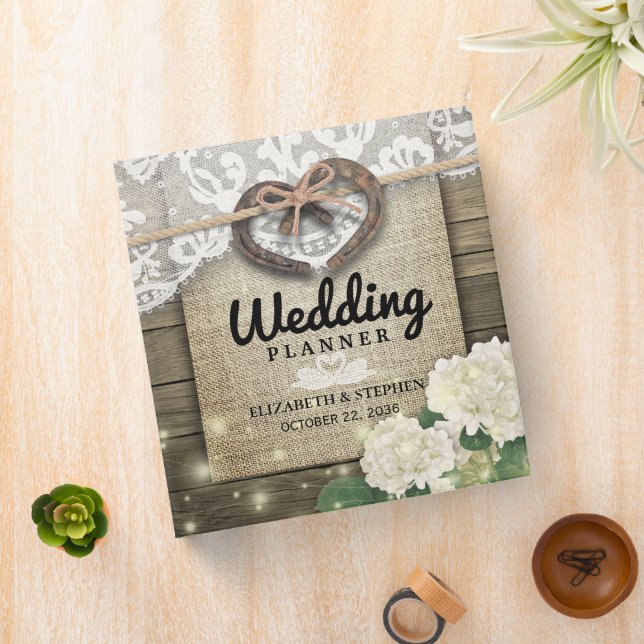 Horseshoe Hydrangea Flower Country Rustic Wedding 3 Ring Binder (In Situ)