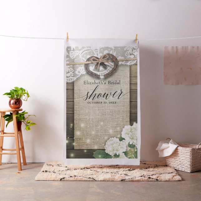 Horseshoe Hydrangea Wood Bridal Shower Photo Booth Fabric (In Situ)