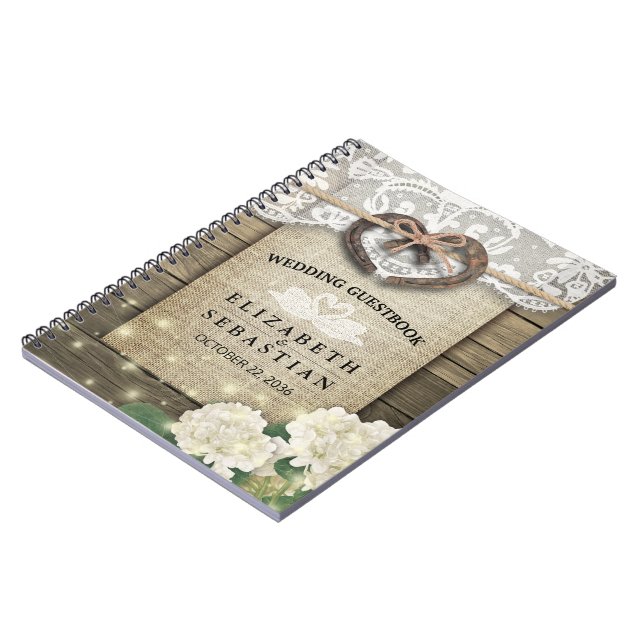Horseshoe Hydrangea Wood Country Wedding Guestbook Notebook (Left Side)