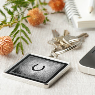 Horseshoe in Black and Gray Plaid Keychain