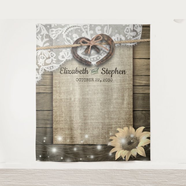 Horseshoe Lace Sunflower Wood Photo Booth Backdrop (Front)