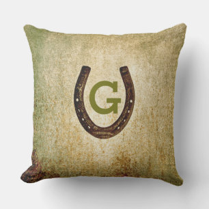 Horseshoe Monogram Initial to Personalize Outdoor Pillow
