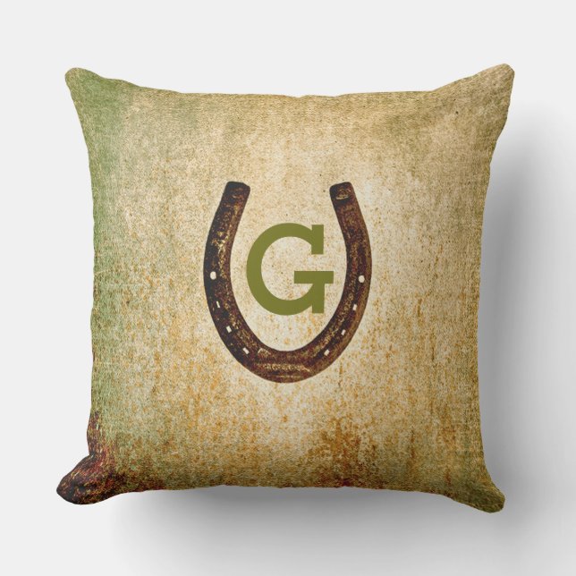 Horseshoe Monogram Initial to Personalize Outdoor Pillow (Front)