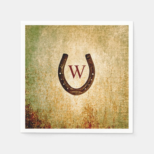 Horseshoe Monogrammed Cocktail Napkin (Front)