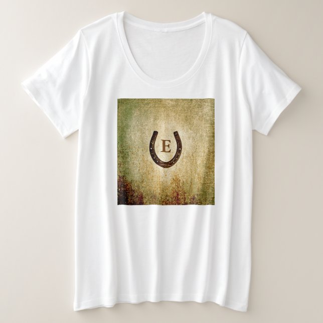 Horseshoe Monogrammed Personalized Plus Size T-Shirt (Design Front)