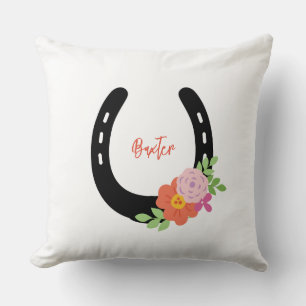 Horseshoe NAME Horse PHOTO Keepsake Pet Memorial Throw Pillow