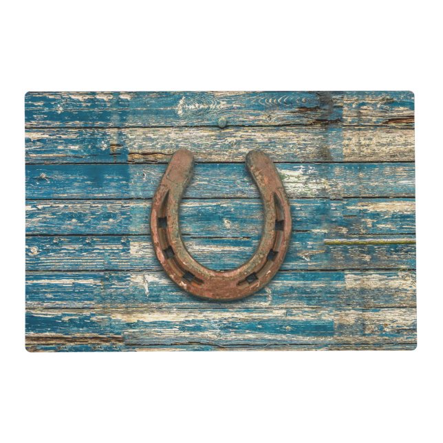 Horseshoe on Blue Wooden Boards Placemat (Front)