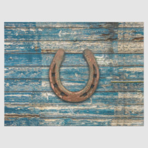 Horseshoe on Blue Wooden Boards Tissue Paper