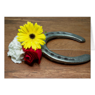Horseshoe on Wood with Three Flowers of the Triple Cards