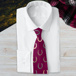 Horseshoe Pattern Horse Rider Equestrian Burgundy Neck Tie