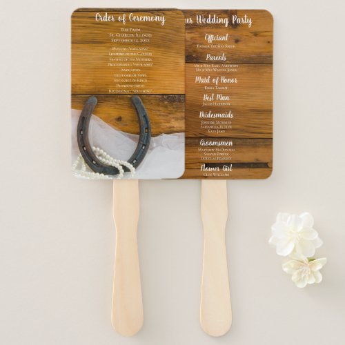 Horseshoe Pearls Country Western Wedding Programs Hand Fan