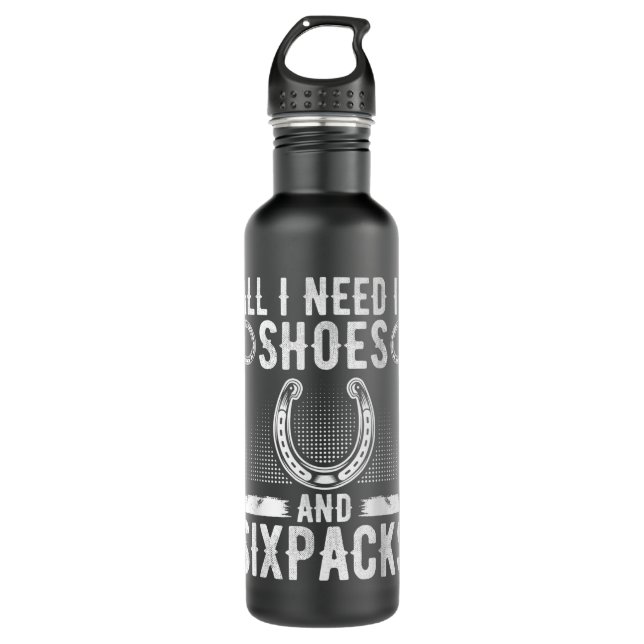 Horseshoe Pitching Tournament Shoes And Sixpacks T Stainless Steel Water Bottle (Front)