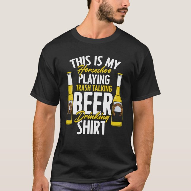 Horseshoe Playing Beer Drinking Sarcasm Horse Ride T-Shirt (Front)