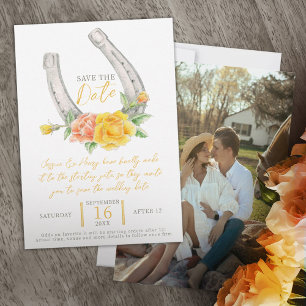 Horseshoe roses watercolor gray yellow wedding save the date