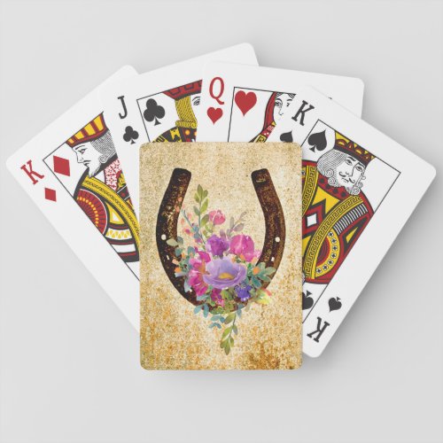 Horseshoe Rustic Watercolor Floral Good Luck  Playing Cards