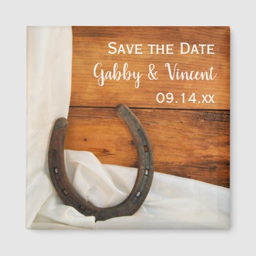 Horseshoe Satin Western Wedding Save the Date Magnet