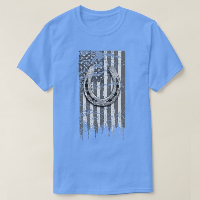 Horseshoe Shirt Horse Lover Gift US Flag Lucky Hor (Design Front)