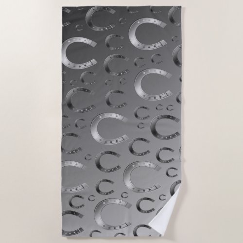 horseshoe silver pattern gray luck patterngre beach towel