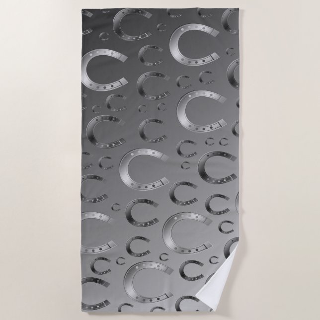 horseshoe, silver, pattern gray, luck, pattern,gre beach towel (Front)