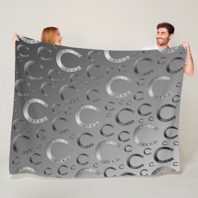horseshoe, silver, pattern gray, luck, pattern,gre fleece blanket (In Situ)