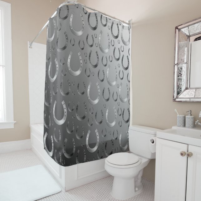 horseshoe, silver, pattern gray, luck, pattern,gre shower curtain (In Situ)