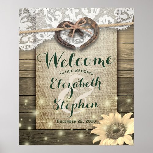 Horseshoe Sunflower Country Rustic Wedding Welcome Poster