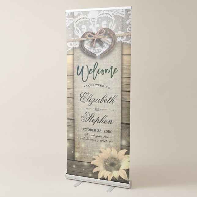 Horseshoe Sunflower Country Rustic Wedding Welcome Retractable Banner (3/4)