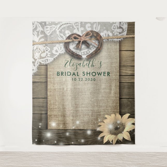 Horseshoe Sunflower Wood Bridal Shower Photo Booth Tapestry (Front)