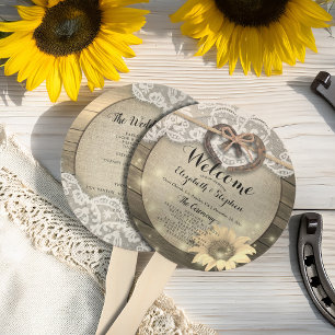 Horseshoe Sunflower Wood Wedding Programs Hand Fan