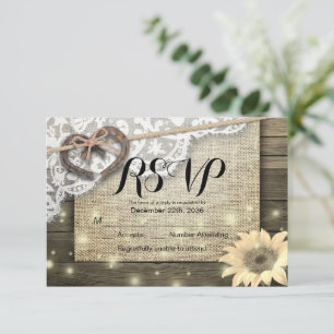 Horseshoe Sunflower Wood Wedding RSVP Kindly Reply
